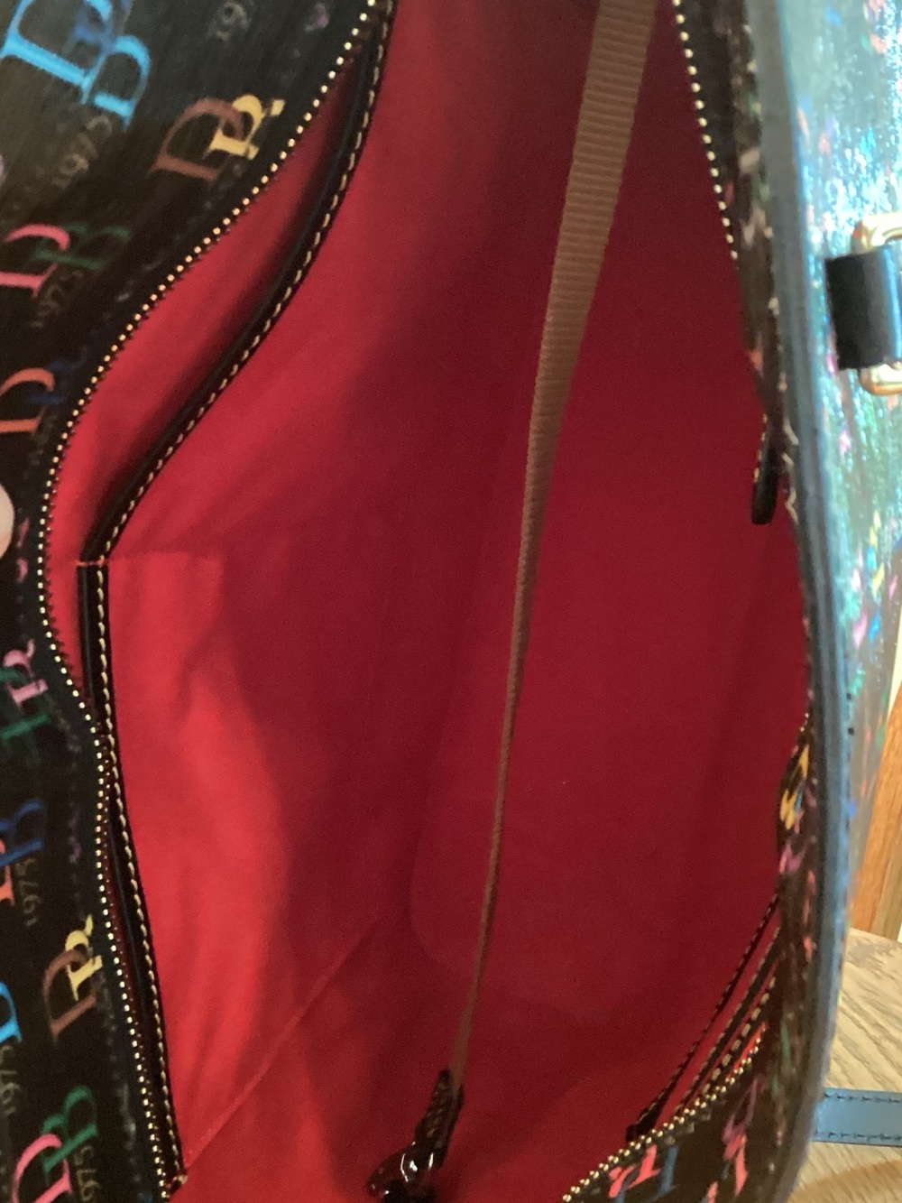 Dooney & Bourke Black Multicolor DB Logo Tote with Gold Plaque - Picture 6 of 6